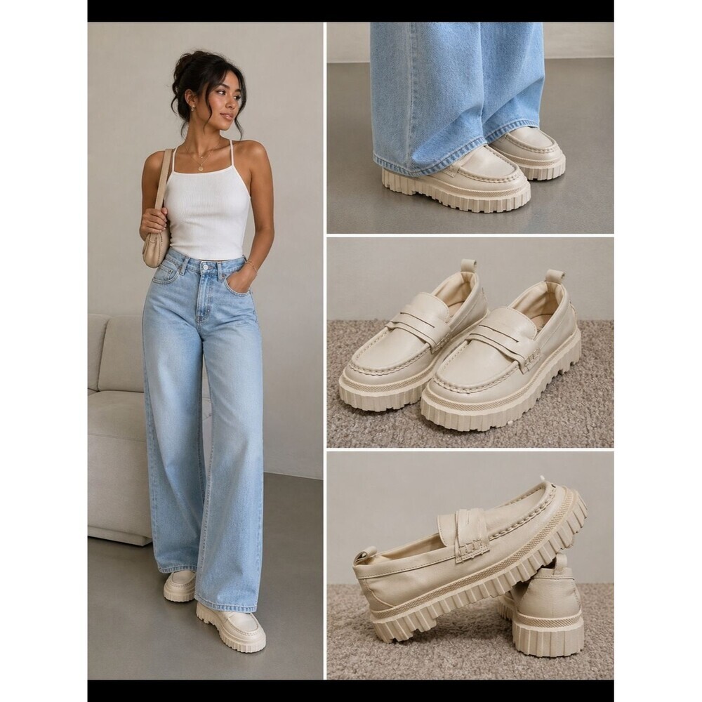ZARA 90s Chunky Platform Loafers Beige | Preppy Street Style | US 5.